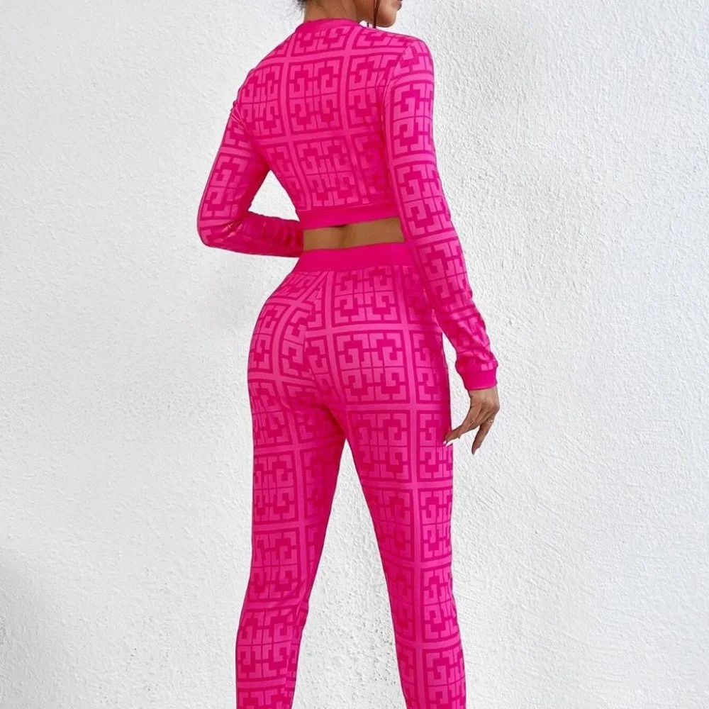 Allover Print Crop Top & Leggings Pink - Picture 2 of 5